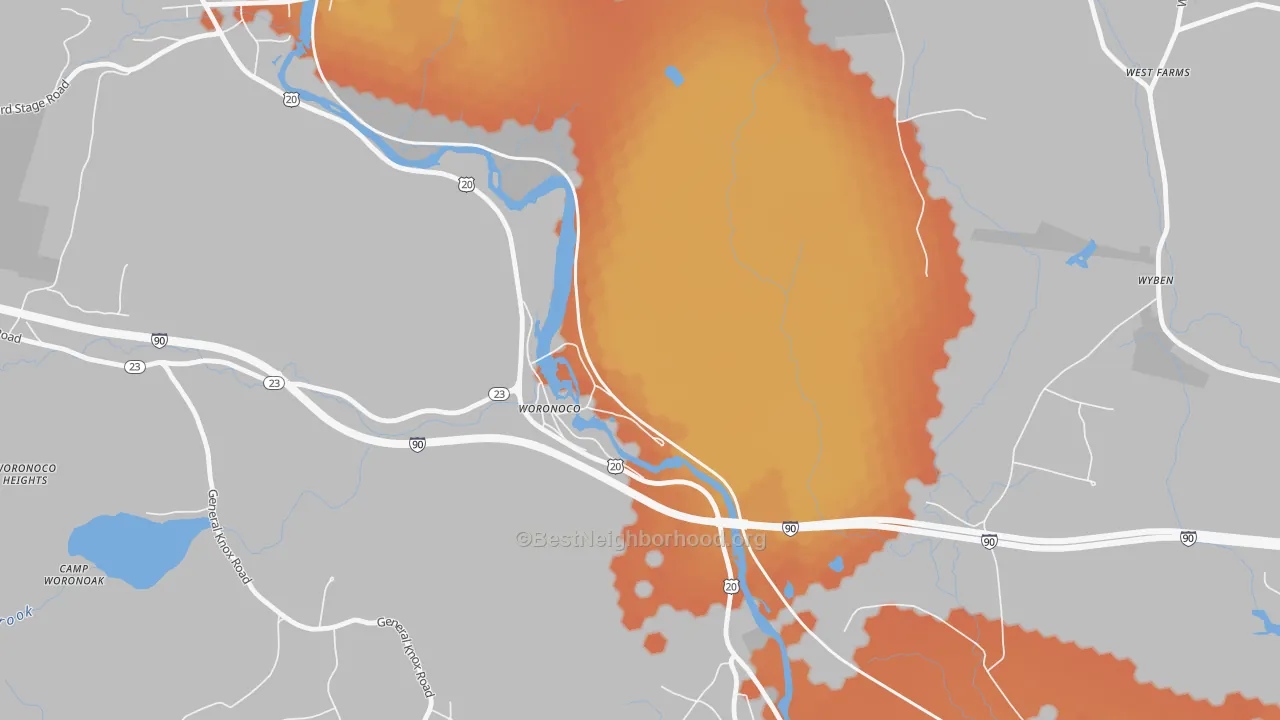 Bike Grade map of 01097, MA
