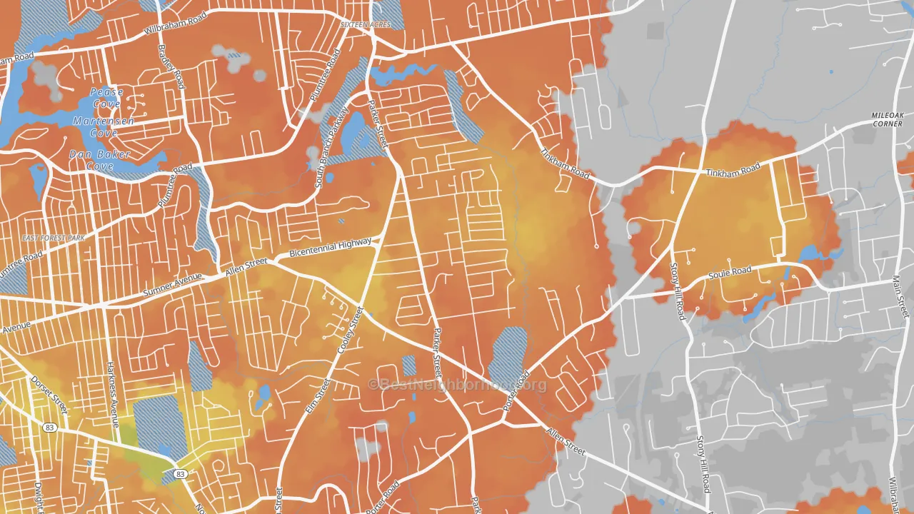 Bike Grade map of 01128, MA