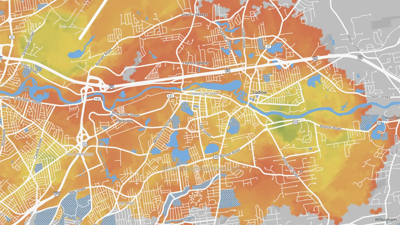 Bike Grade map of 01151, MA