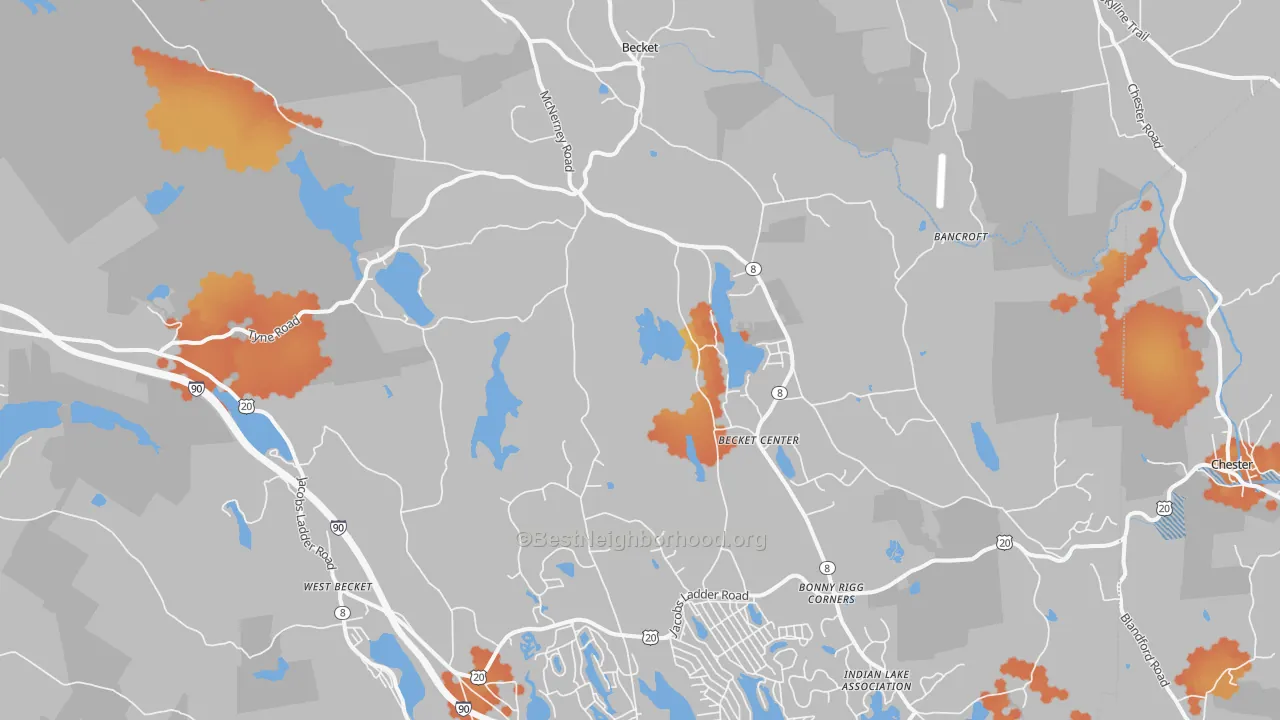 Bike Grade map of 01223, MA