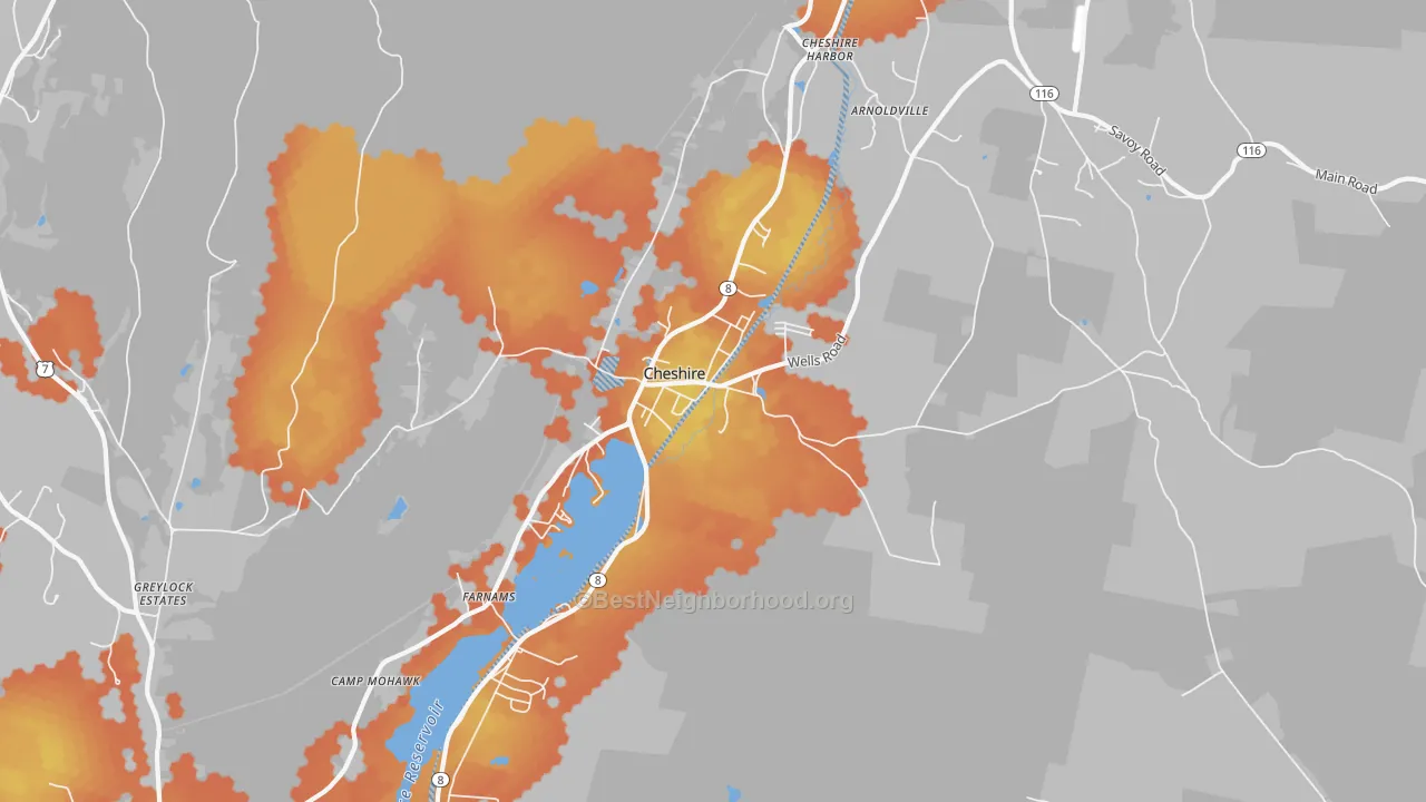 Bike Grade map of 01225, MA