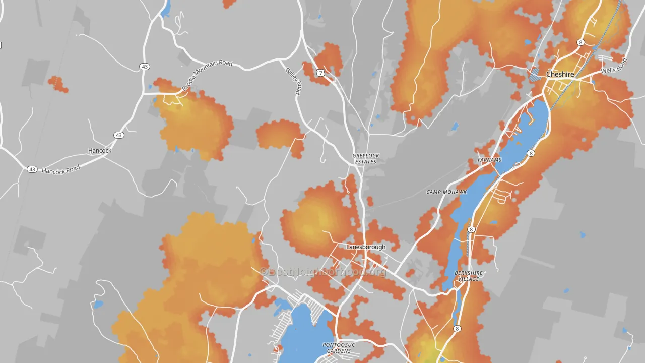 Bike Grade map of 01237, MA