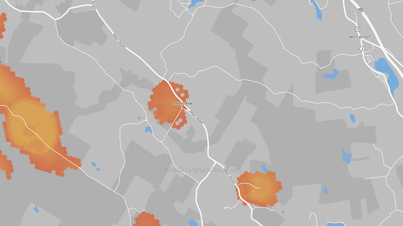 Bike Grade map of 01264, MA