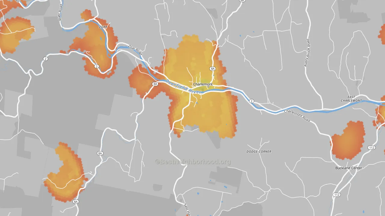 Bike Grade map of 01339, MA