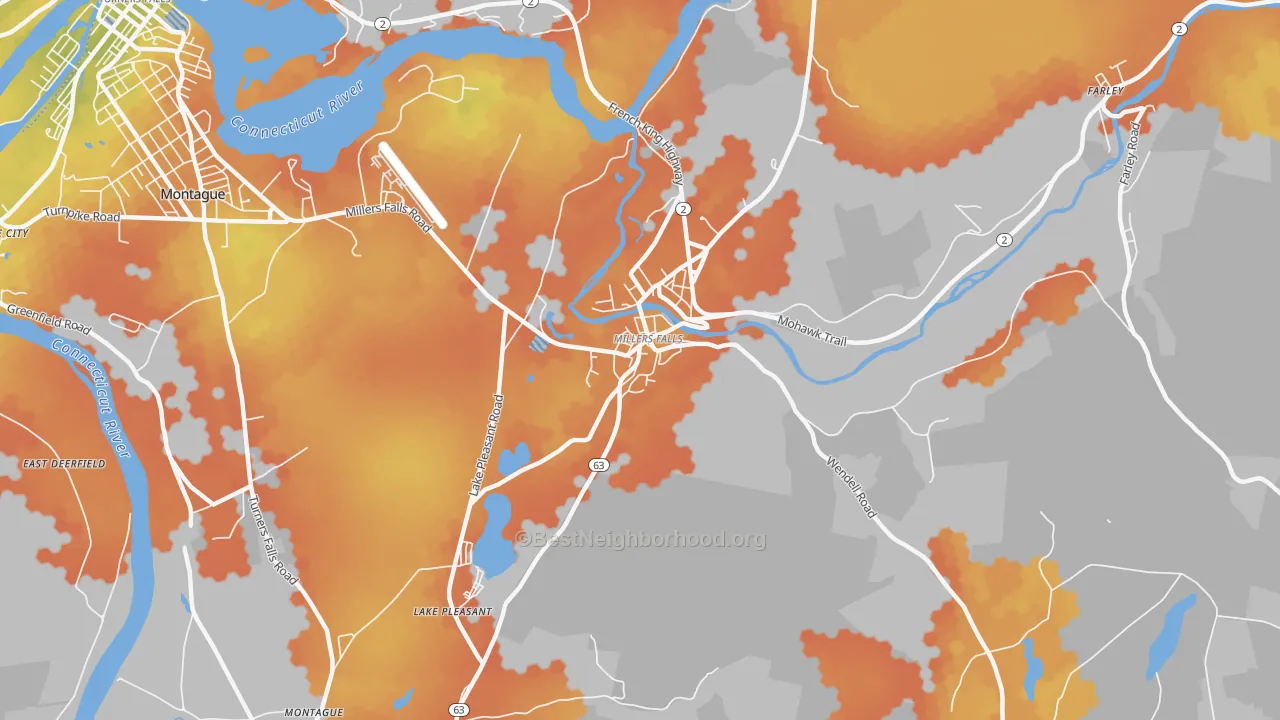 Bike Grade map of 01349, MA