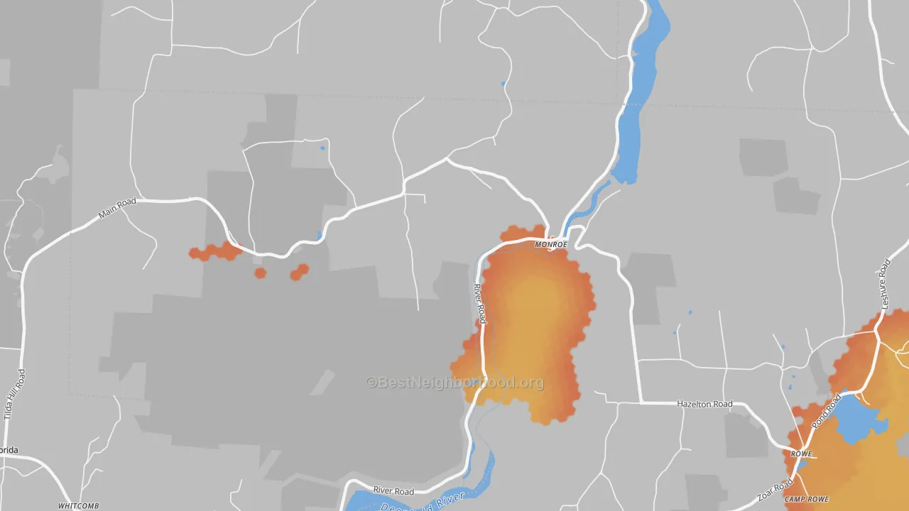 Bike Grade map of 01350, MA