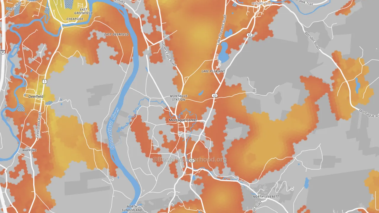 Bike Grade map of 01351, MA