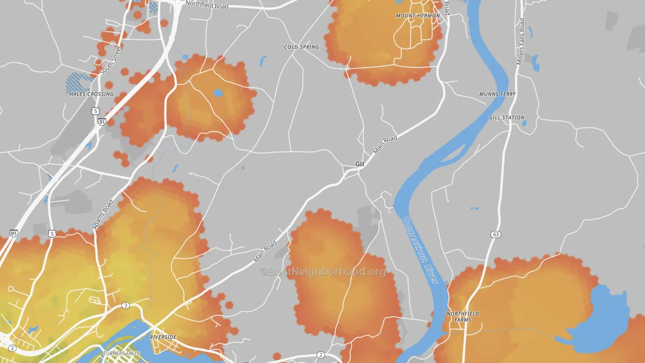 Bike Grade map of 01354, MA