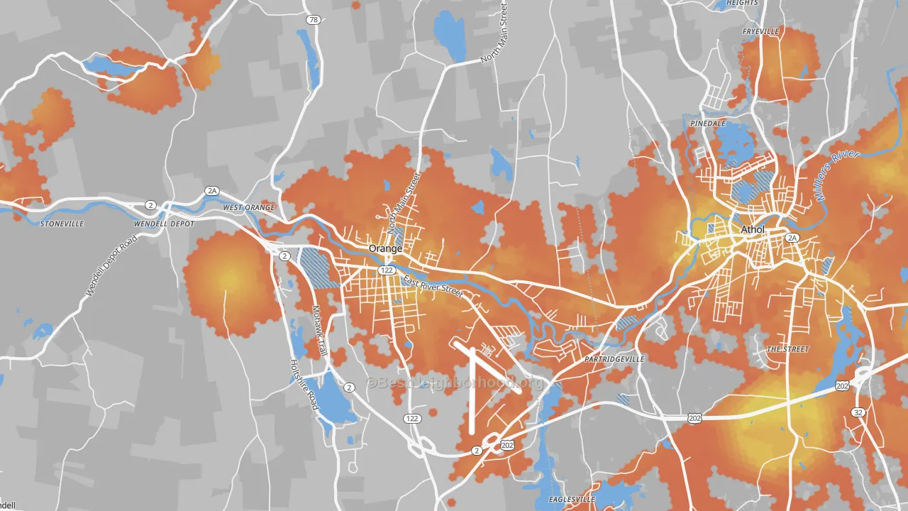 Bike Grade map of 01364, MA
