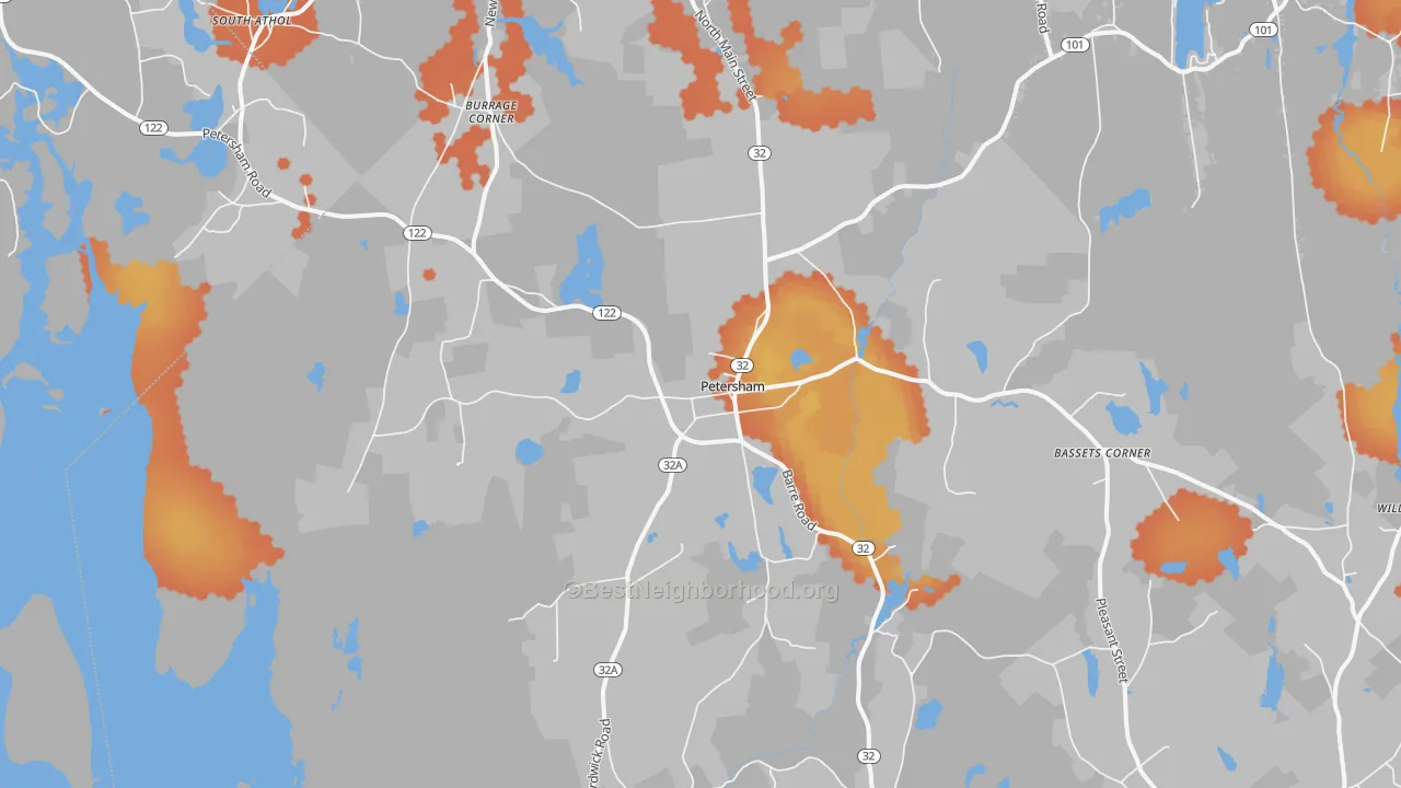 Bike Grade map of 01366, MA