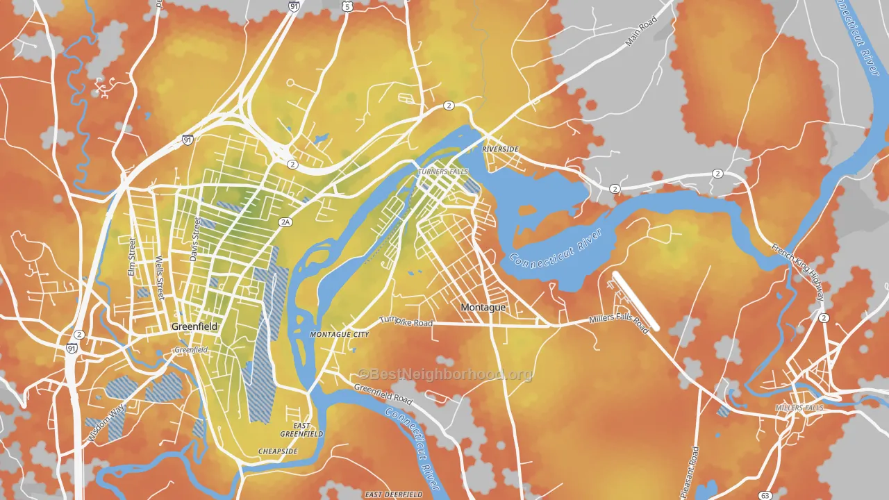Bike Grade map of 01376, MA