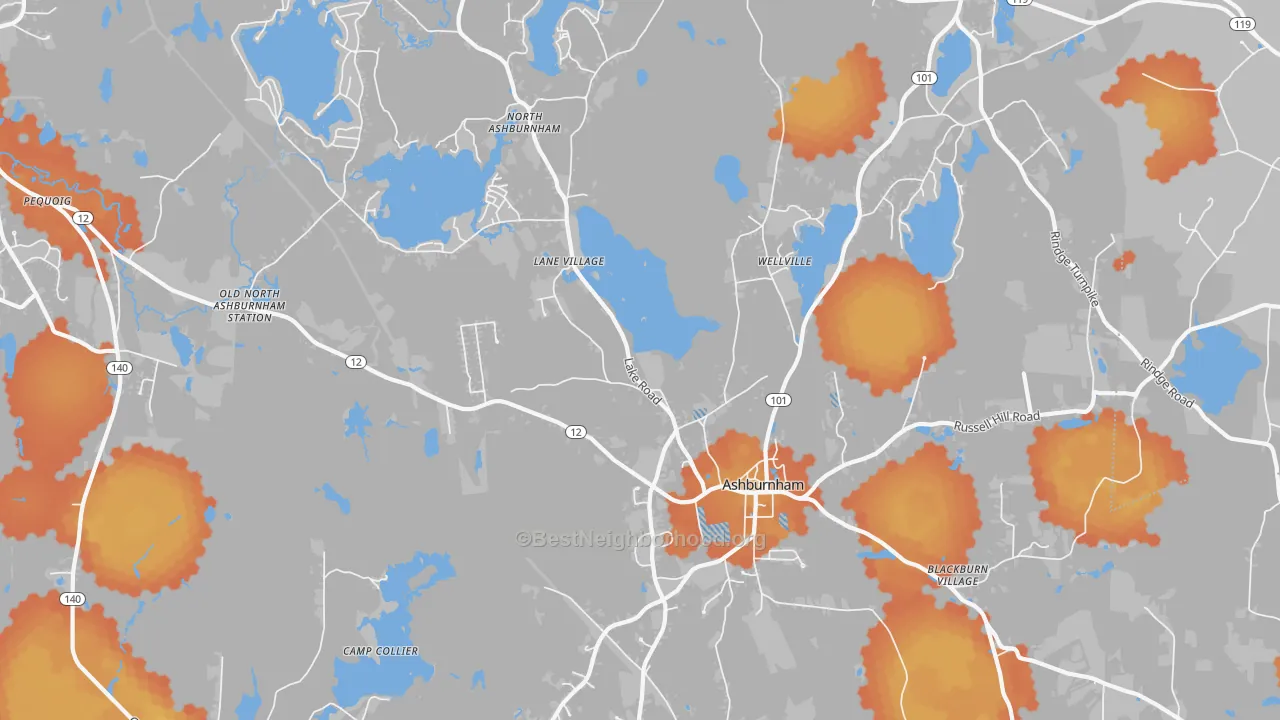 Bike Grade map of 01430, MA