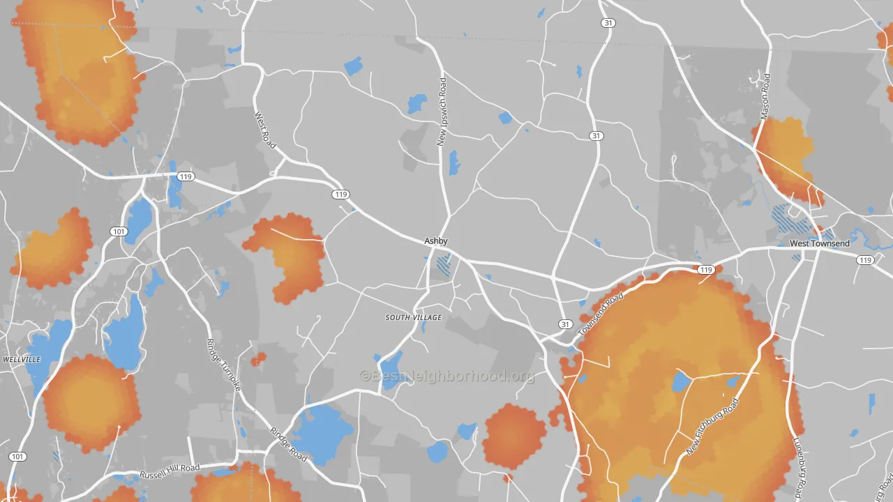 Bike Grade map of 01431, MA