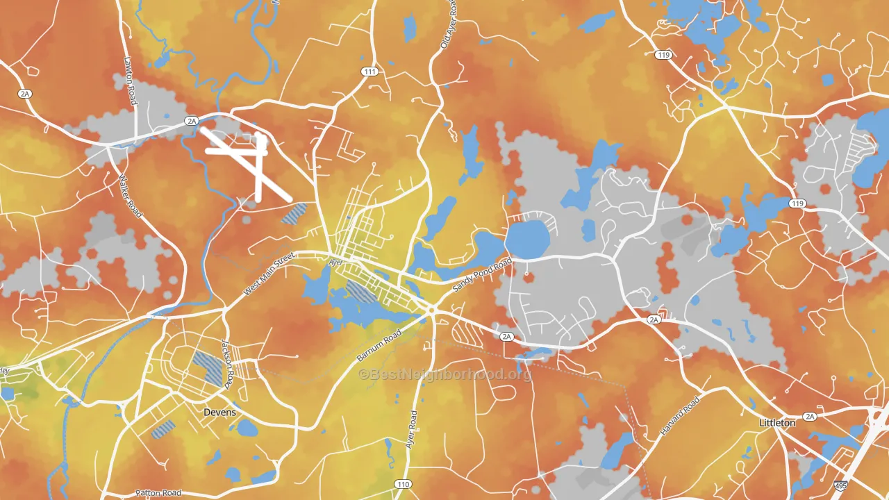 Bike Grade map of 01432, MA
