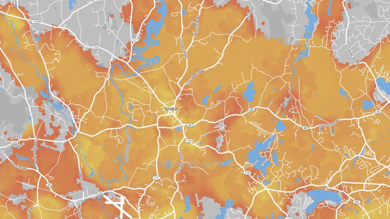 Bike Grade map of 01450, MA