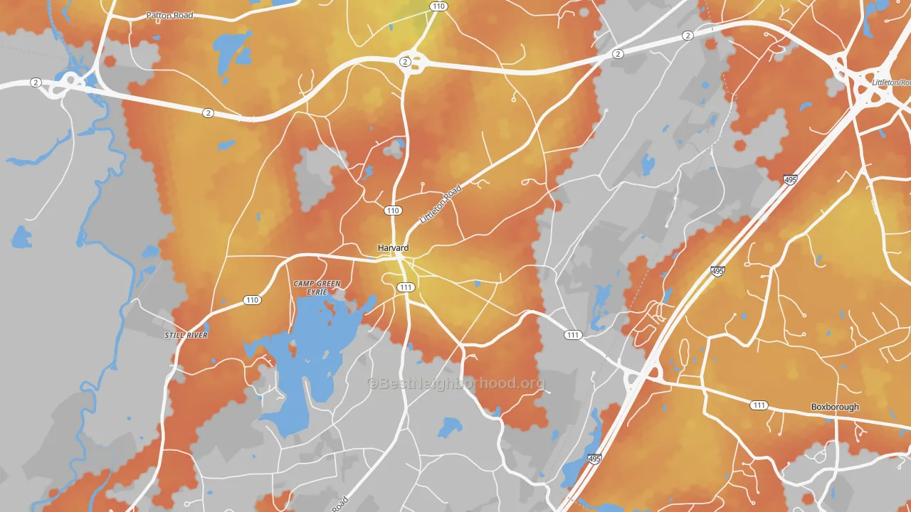 Bike Grade map of 01451, MA