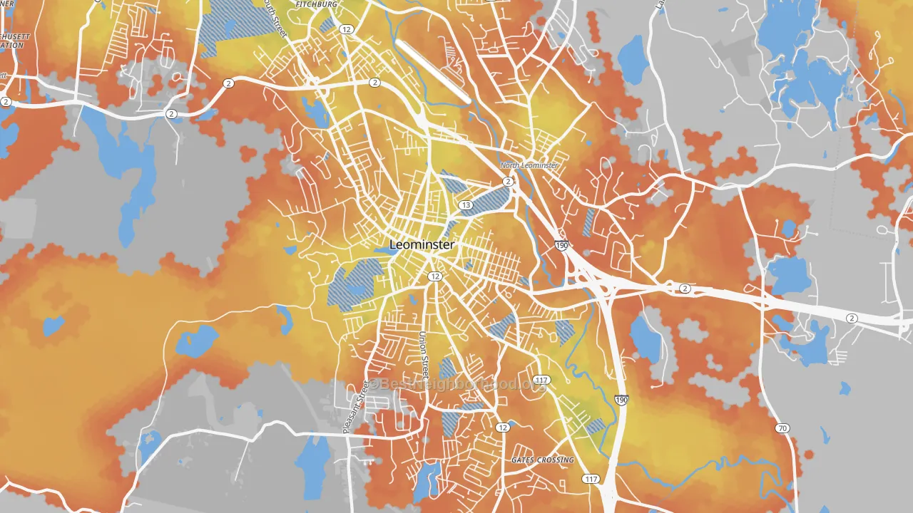 Bike Grade map of 01453, MA