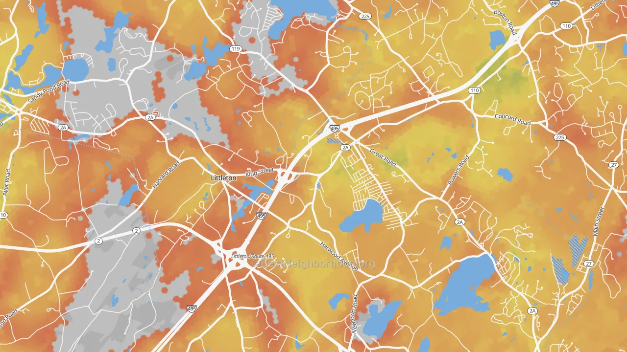 Bike Grade map of 01460, MA