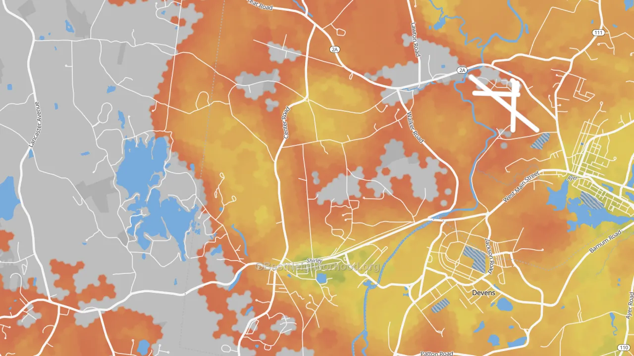 Bike Grade map of 01464, MA