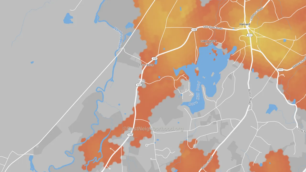 Bike Grade map of 01467, MA