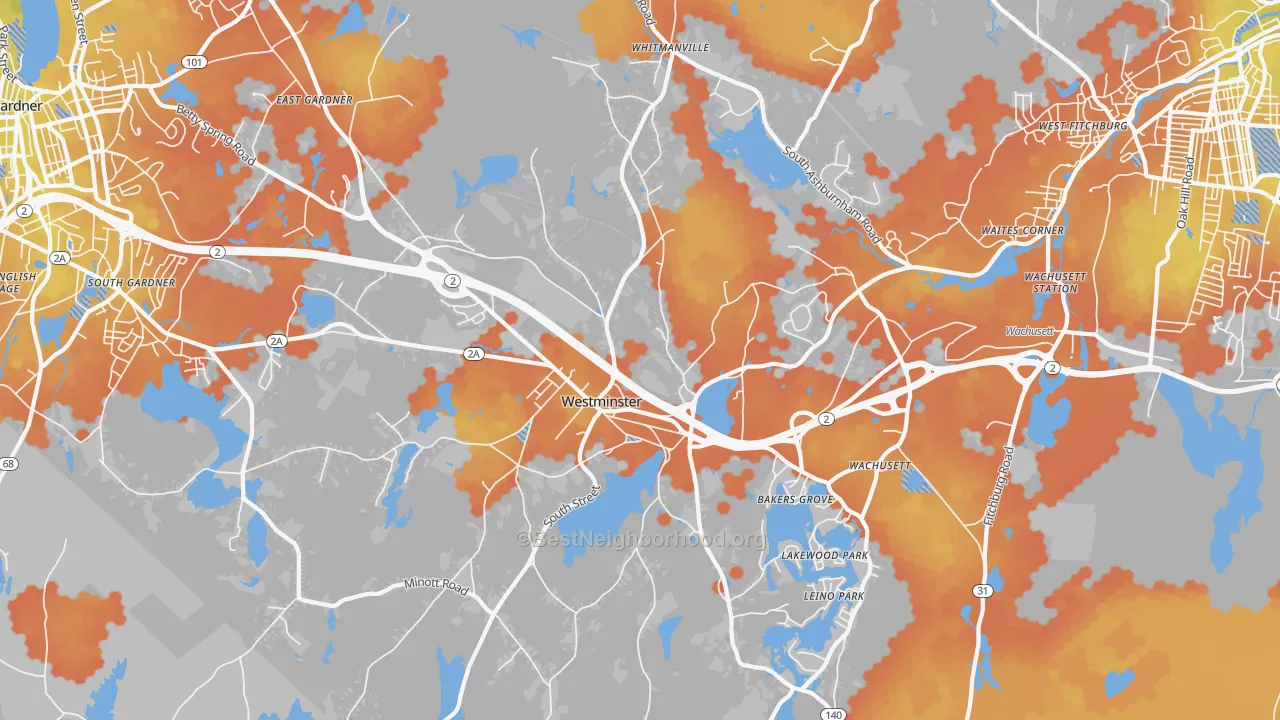 Bike Grade map of 01473, MA