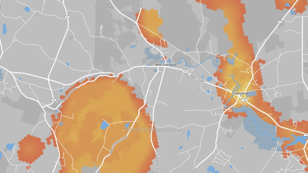 Bike Grade map of 01474, MA