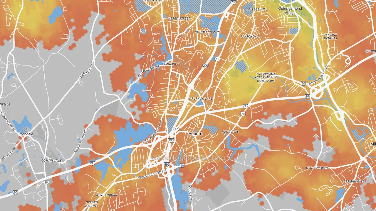 Bike Grade map of 01501, MA