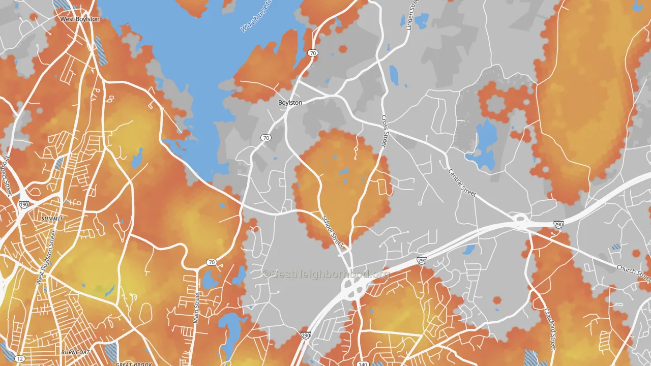 Bike Grade map of 01505, MA