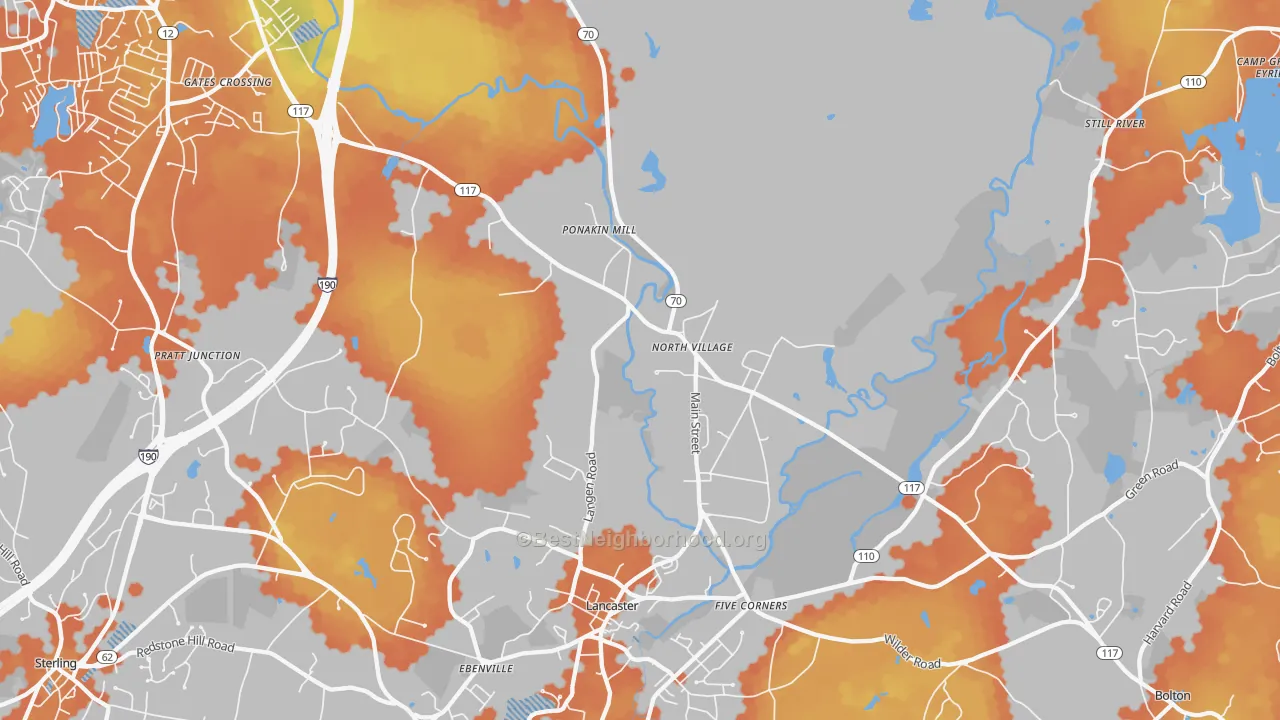 Bike Grade map of 01523, MA