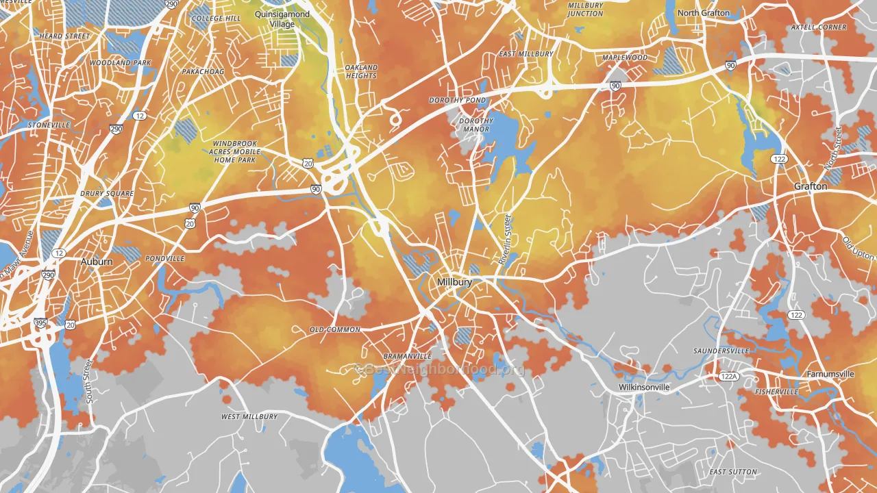 Bike Grade map of 01527, MA