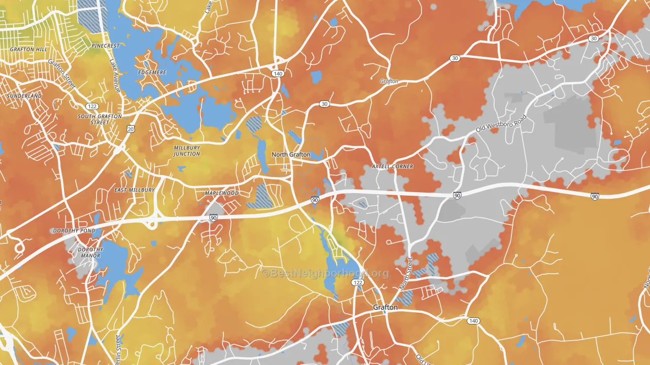Bike Grade map of 01536, MA