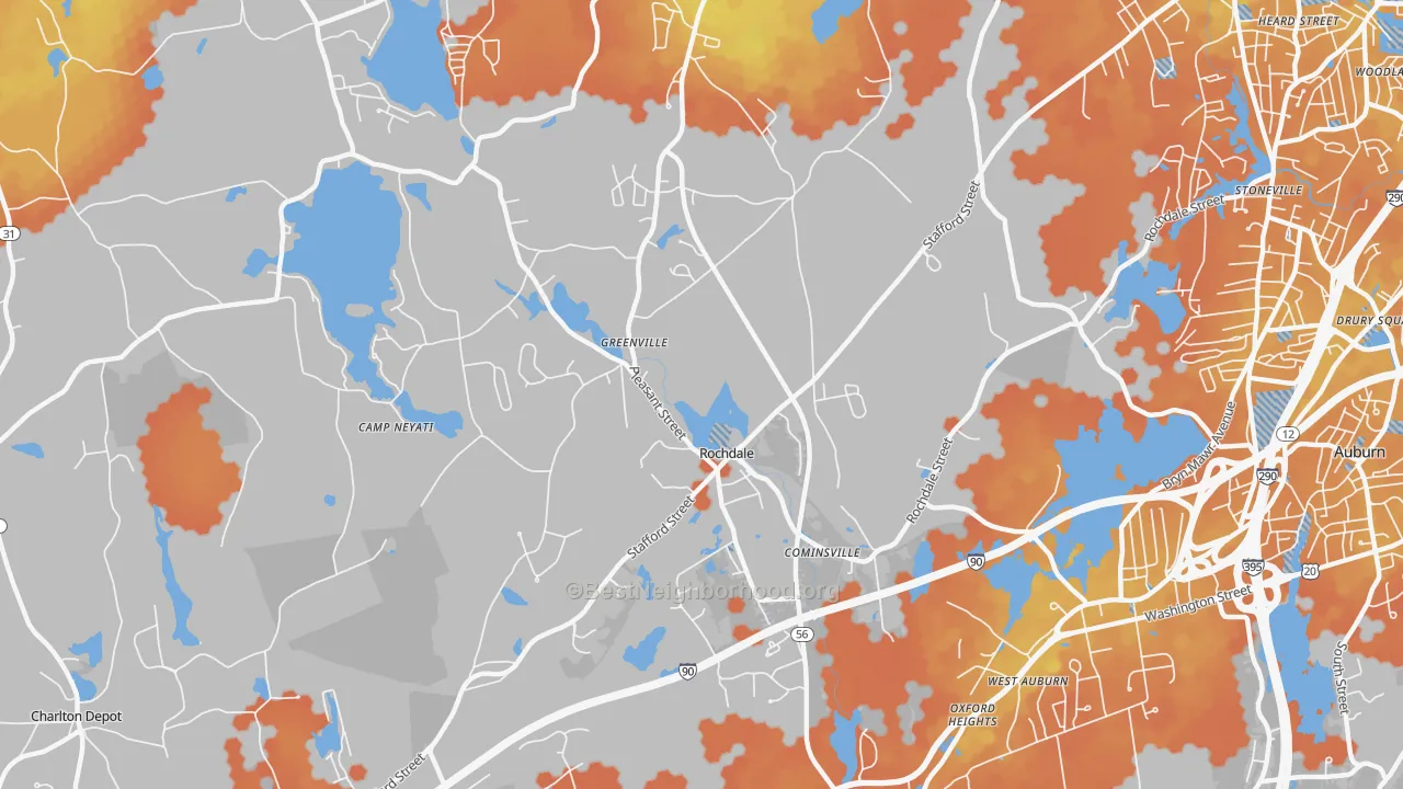 Bike Grade map of 01542, MA