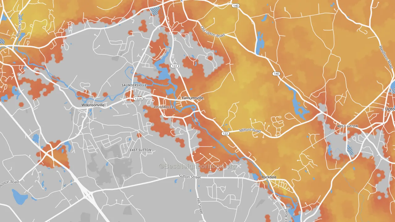 Bike Grade map of 01560, MA