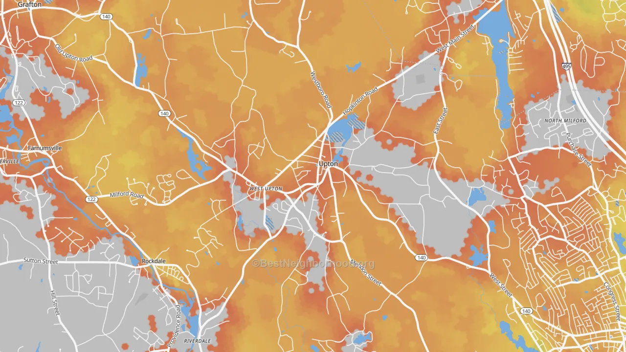 Bike Grade map of 01568, MA
