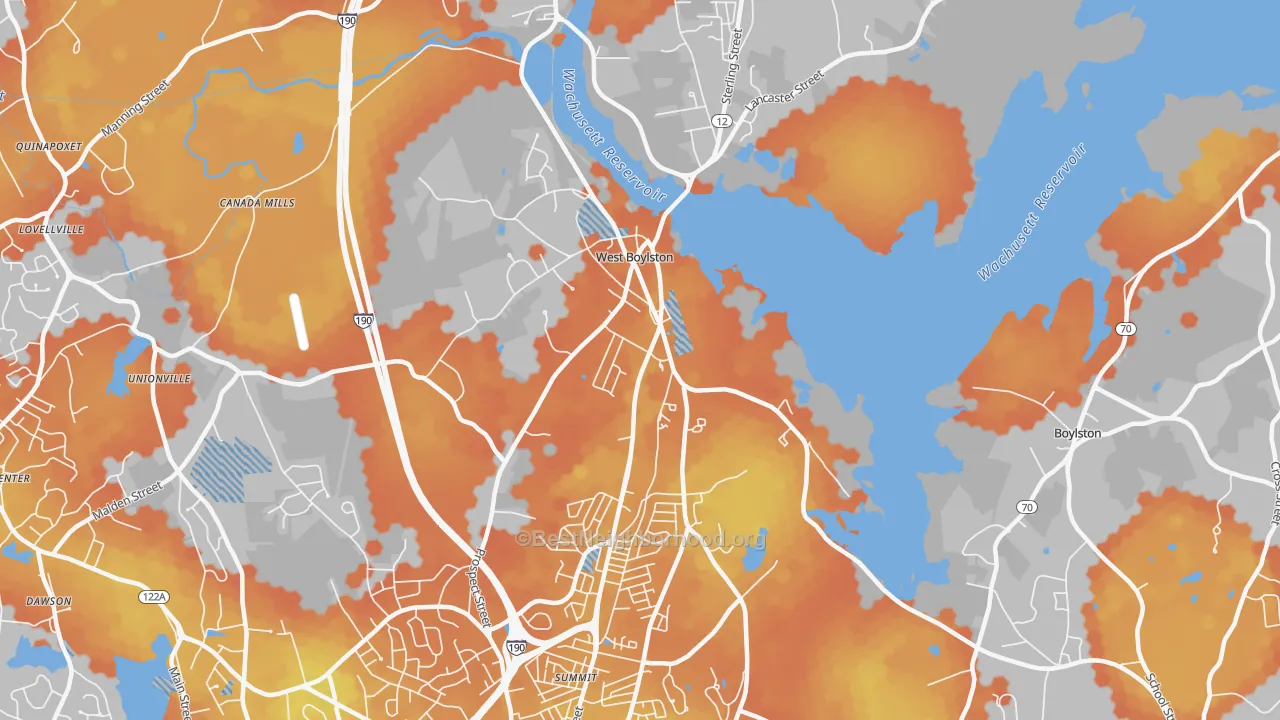 Bike Grade map of 01583, MA