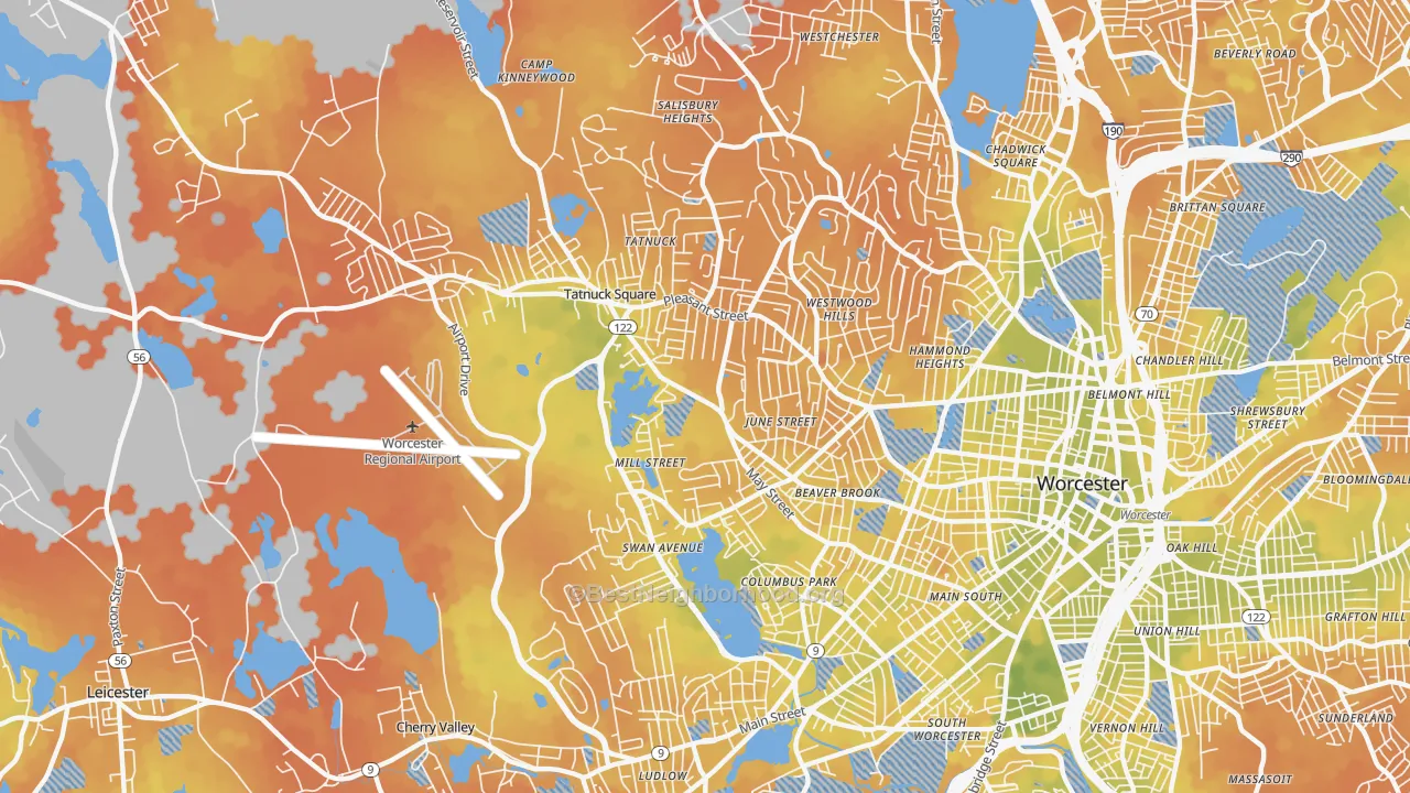 Bike Grade map of 01602, MA