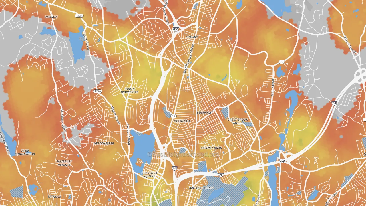 Bike Grade map of 01606, MA