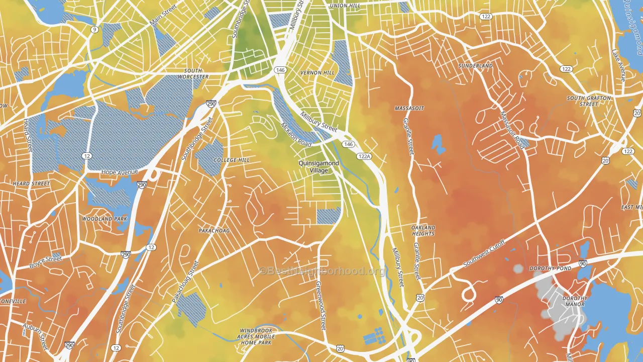 Bike Grade map of 01607, MA