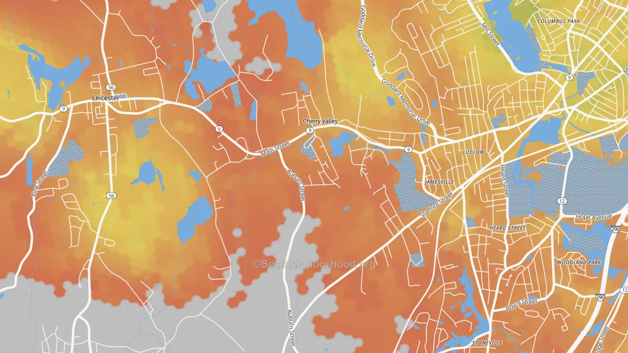 Bike Grade map of 01611, MA