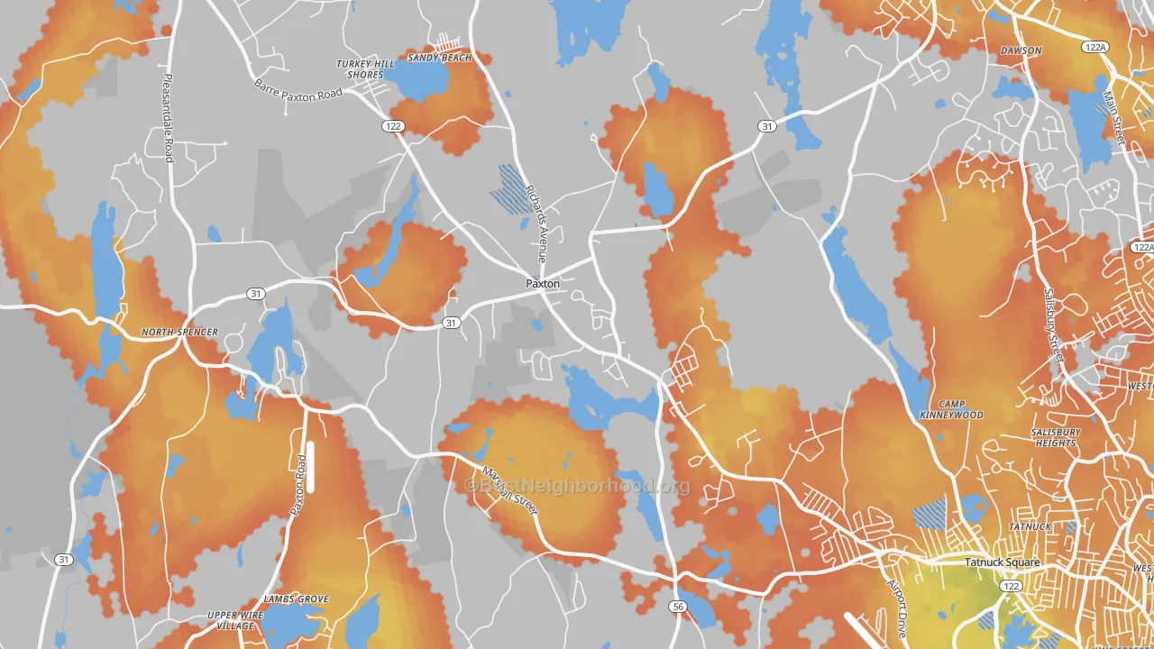Bike Grade map of 01612, MA