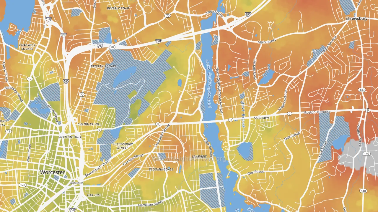 Bike Grade map of 01655, MA