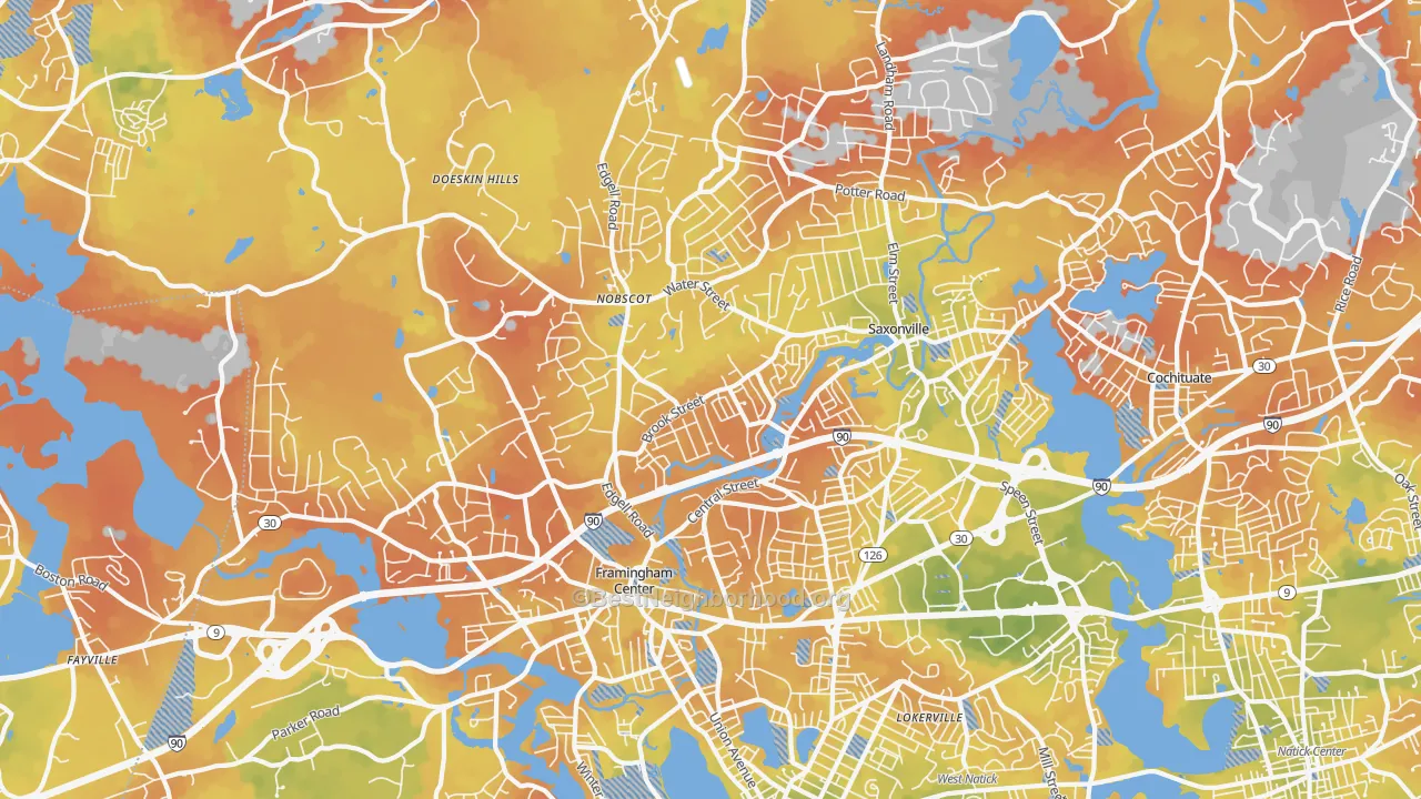 Bike Grade map of 01701, MA