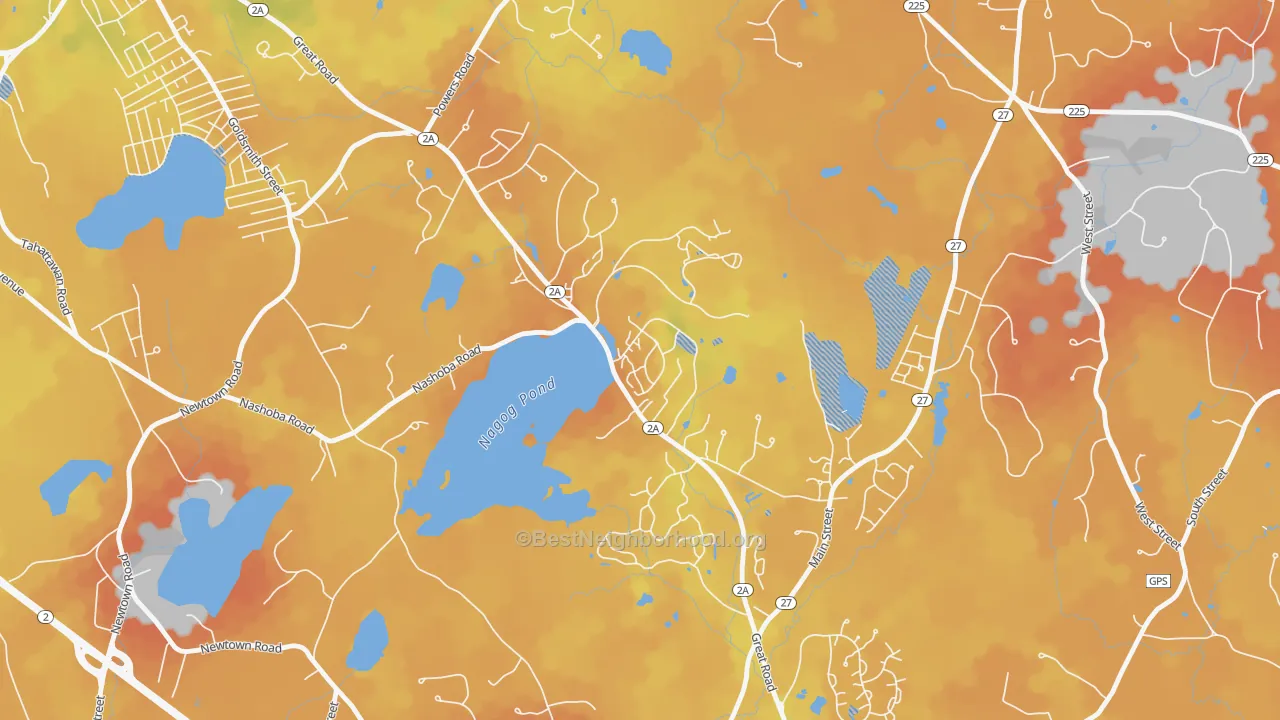 Bike Grade map of 01718, MA