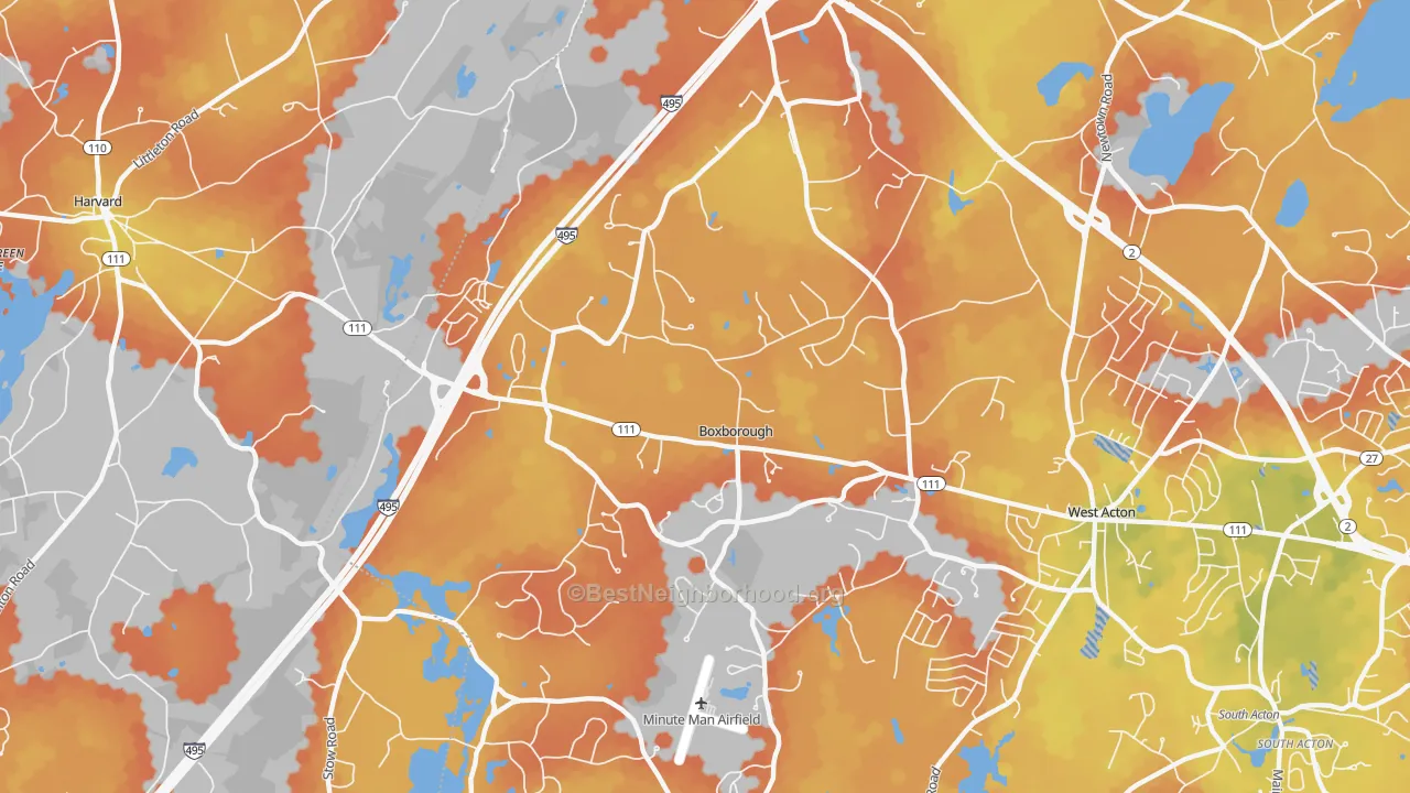Bike Grade map of 01719, MA