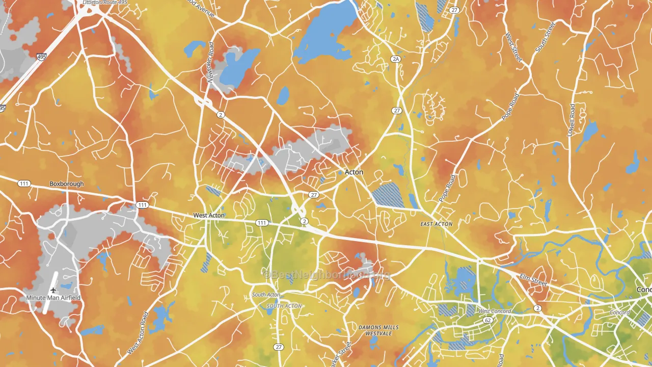 Bike Grade map of 01720, MA