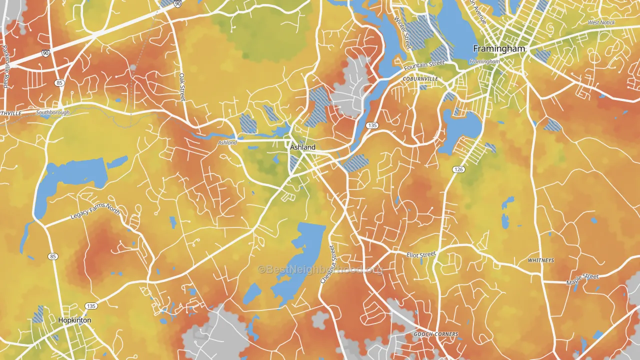Bike Grade map of 01721, MA