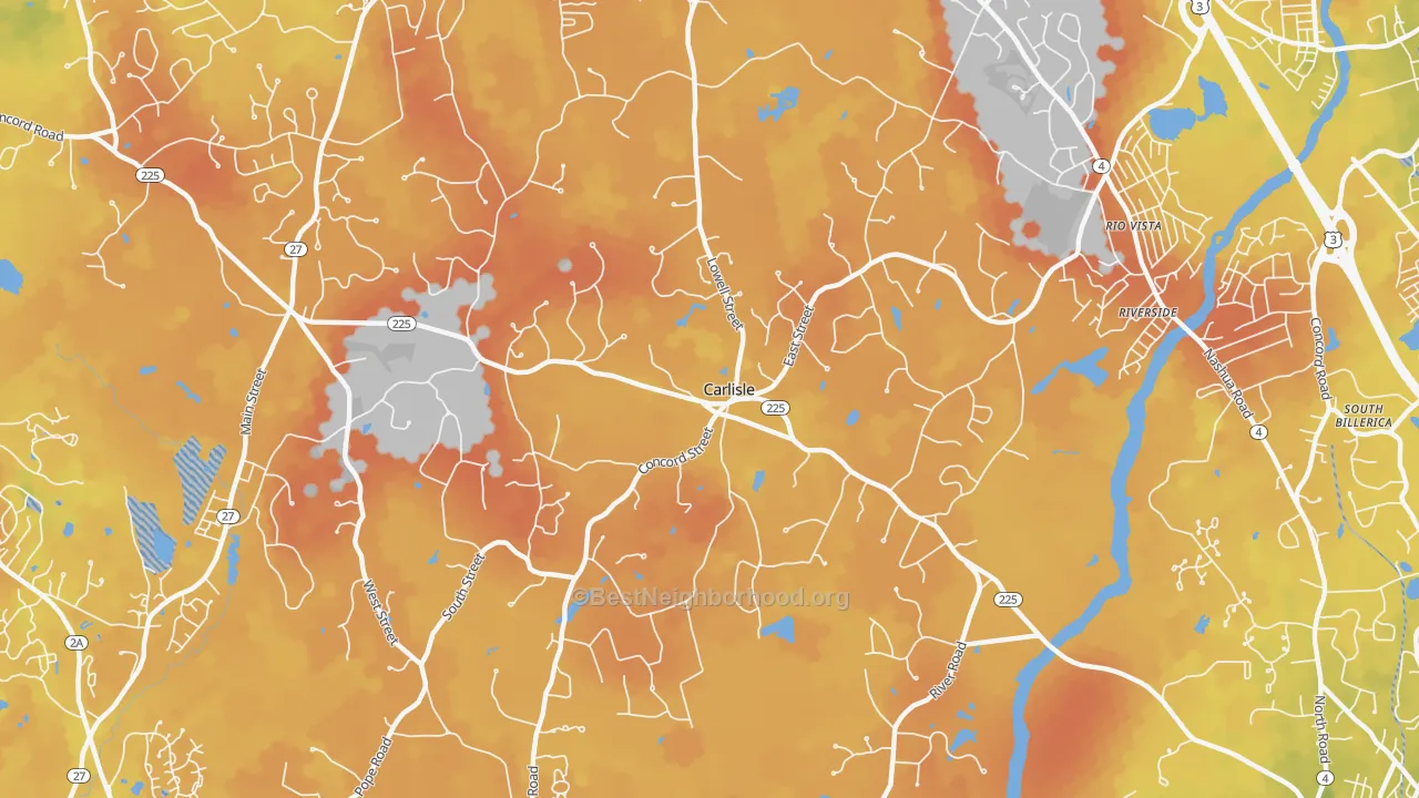 Bike Grade map of 01741, MA