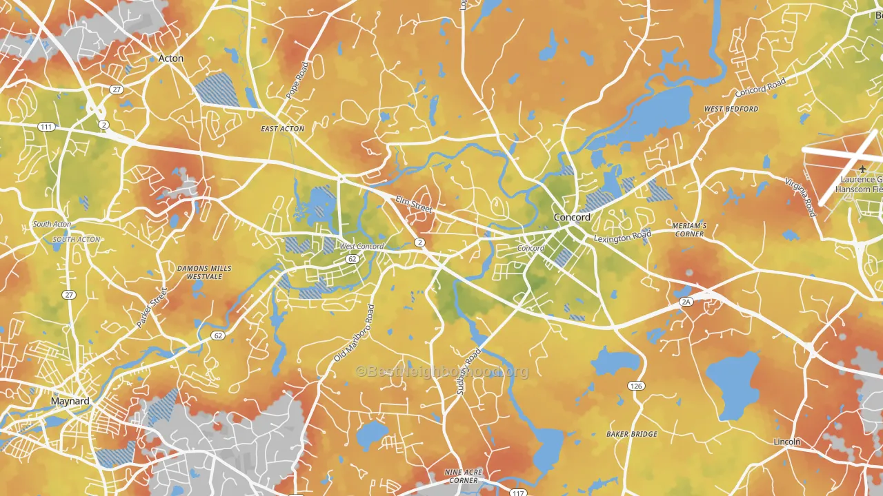 Bike Grade map of 01742, MA