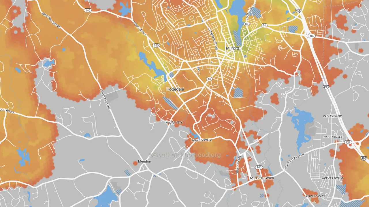Bike Grade map of 01747, MA