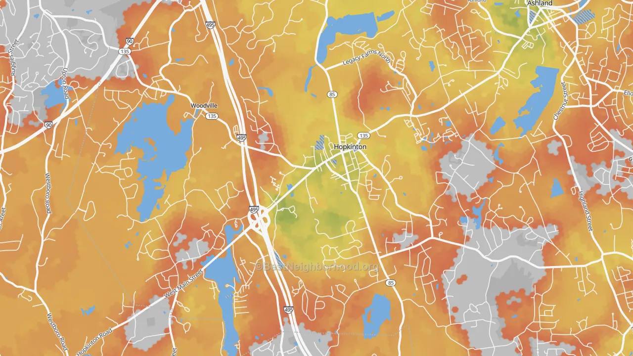 Bike Grade map of 01748, MA
